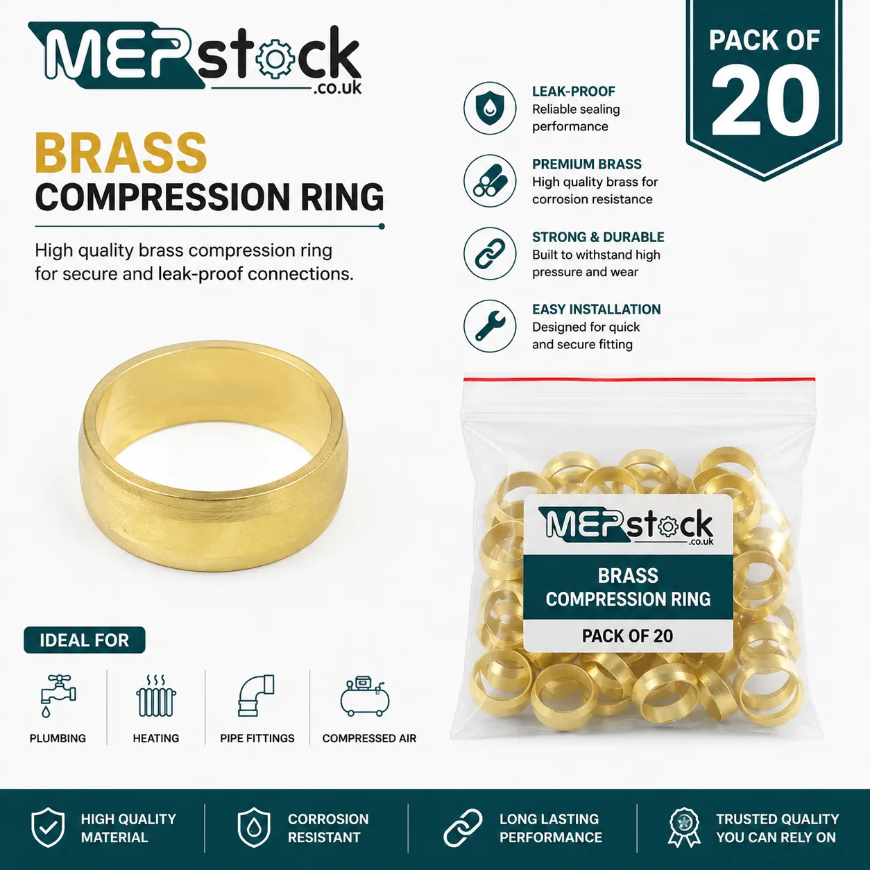 Copper Compression Olives Plumbing Pipe Fitting Inserts (Pack of 20)