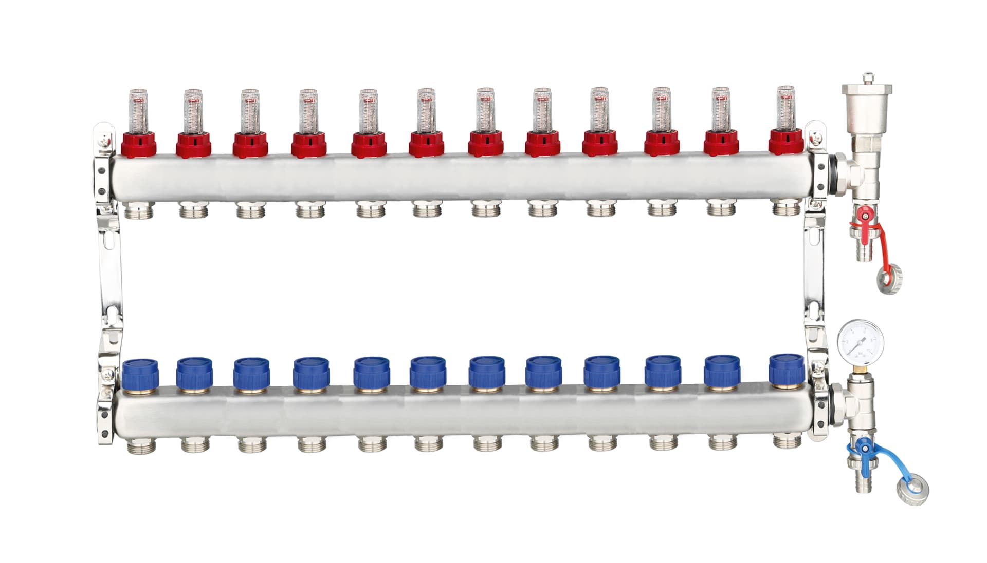 Stainless Steel Underfloor Heating Manifold with Pressure Gauge and Auto Air Vent