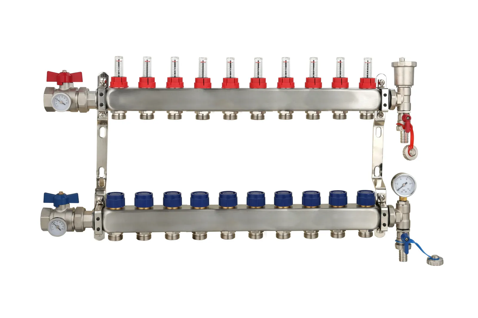 Stainless Steel Underfloor Heating Manifold with Pressure Gauge and Auto Air Vent