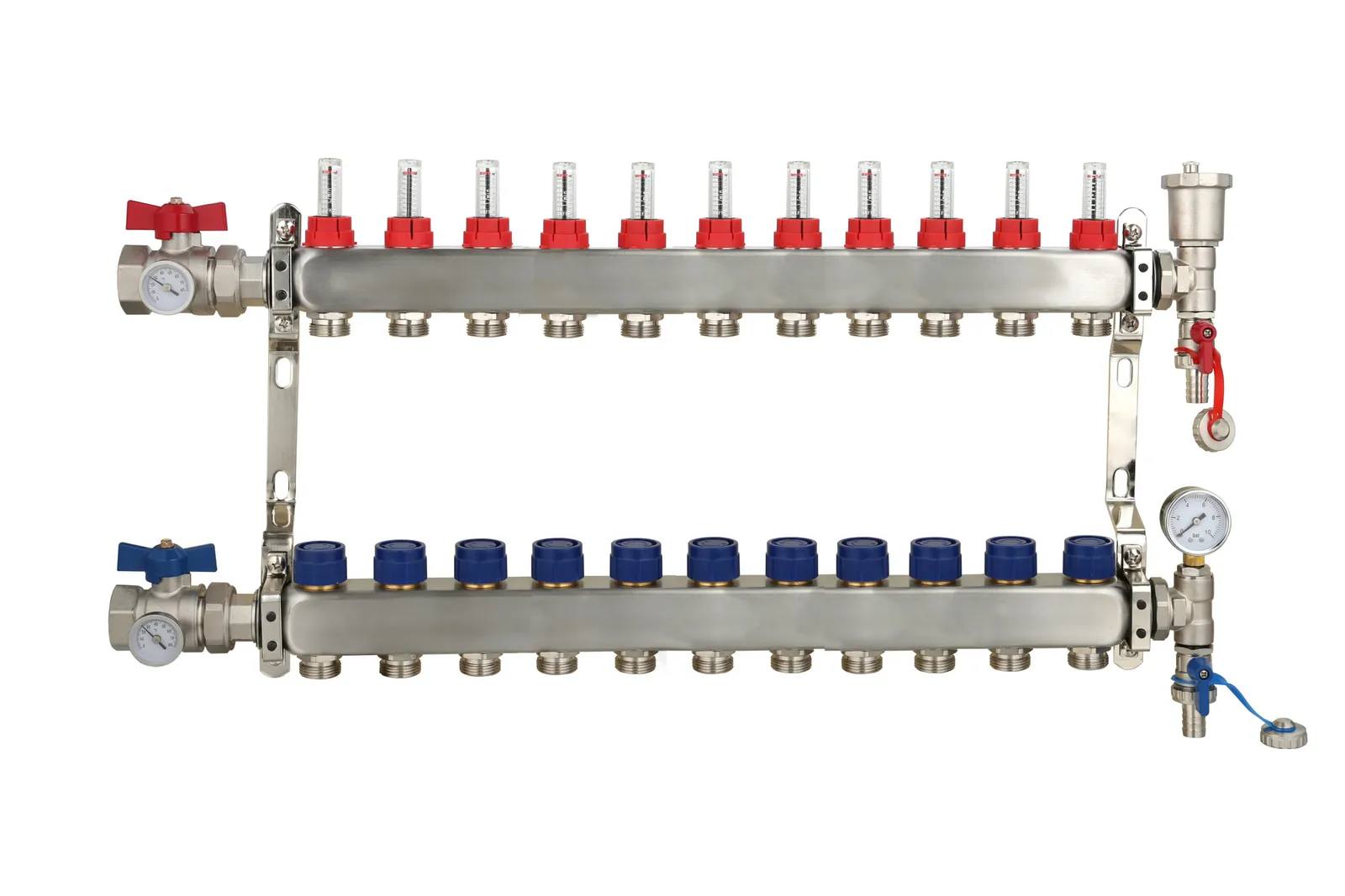 Stainless Steel Underfloor Heating Manifold with Pressure Gauge and Auto Air Vent