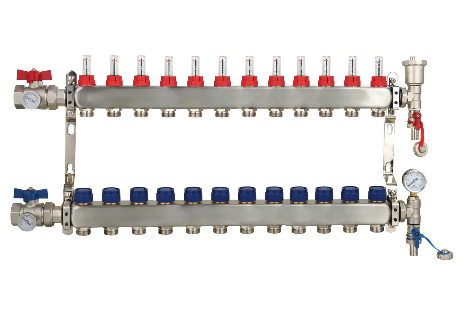Stainless Steel Underfloor Heating Manifold with Pressure Gauge and Auto Air Vent