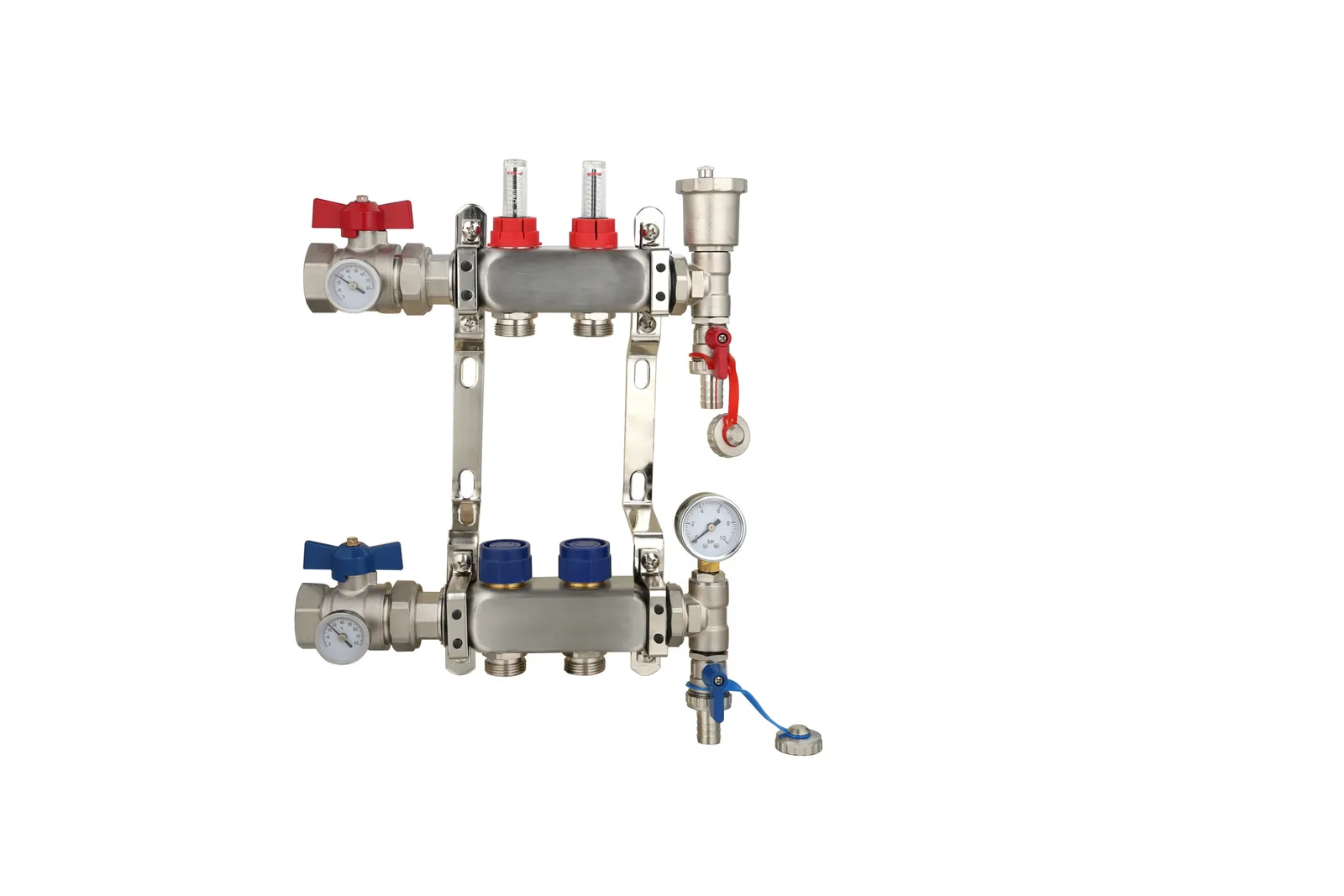 Stainless Steel Underfloor Heating Manifold with Pressure Gauge and Auto Air Vent
