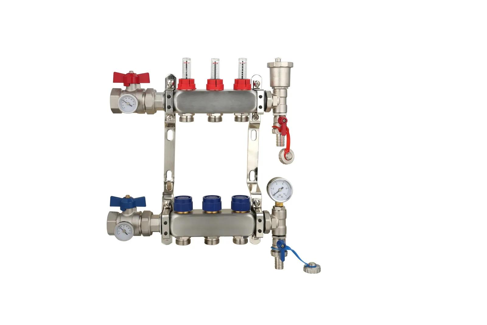 Stainless Steel Underfloor Heating Manifold with Pressure Gauge and Auto Air Vent