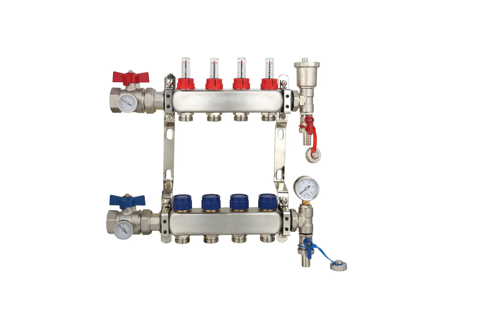 Stainless Steel Underfloor Heating Manifold with Pressure Gauge and Auto Air Vent