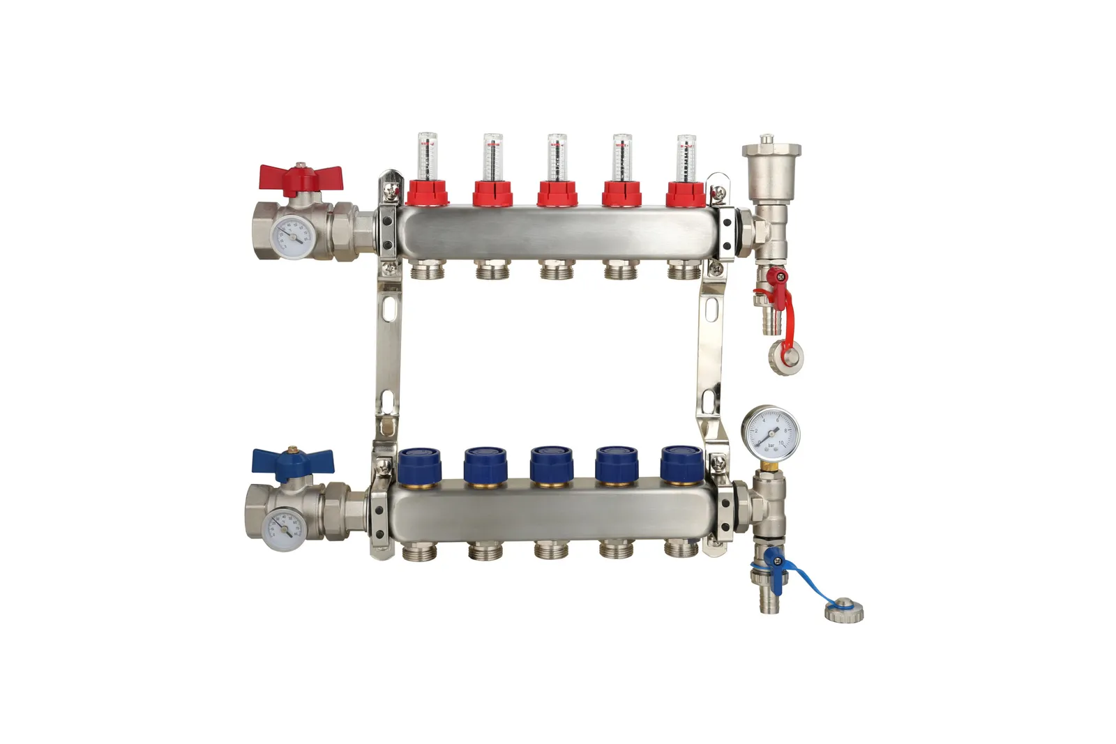 Stainless Steel Underfloor Heating Manifold with Pressure Gauge and Auto Air Vent