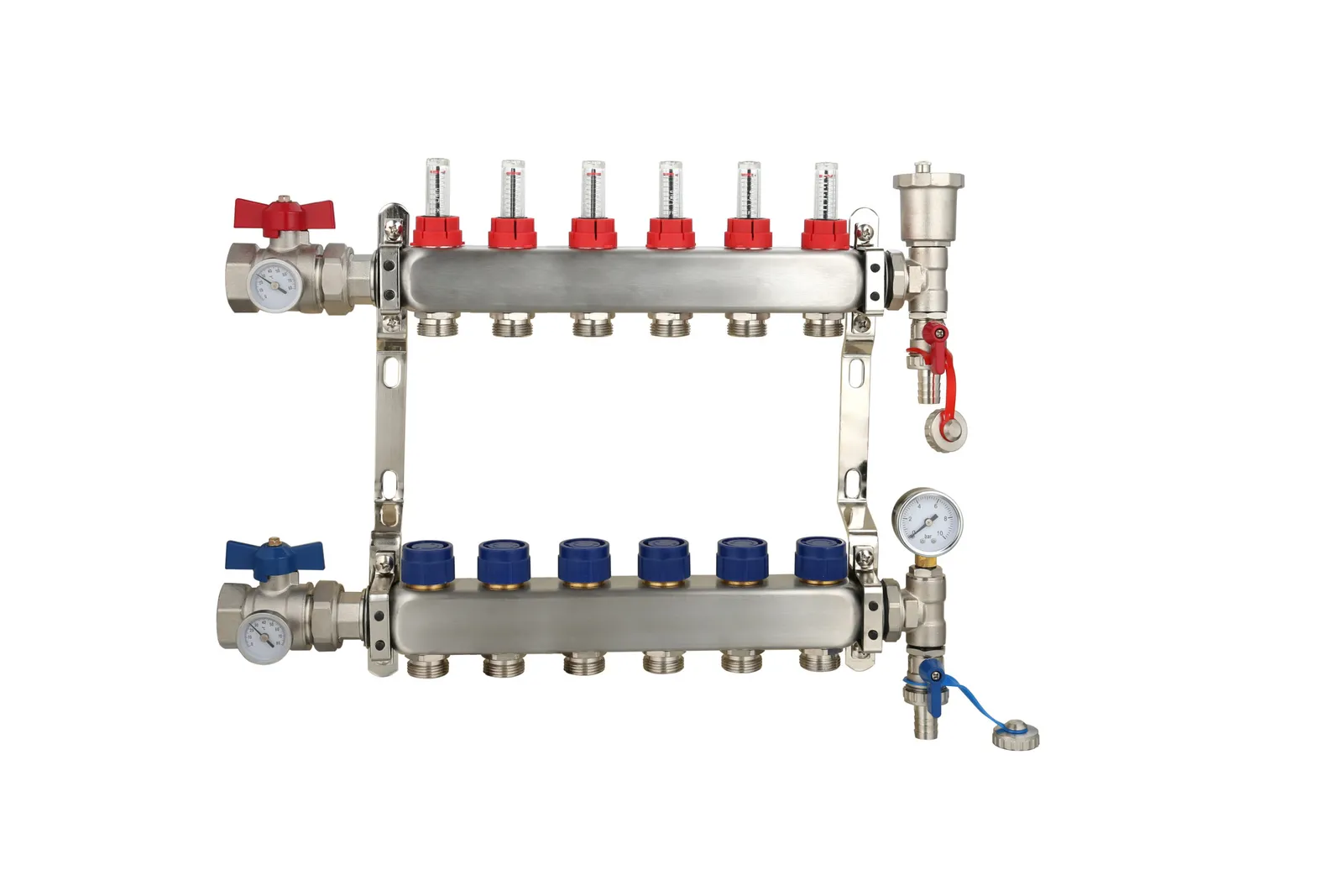 Stainless Steel Underfloor Heating Manifold with Pressure Gauge and Auto Air Vent
