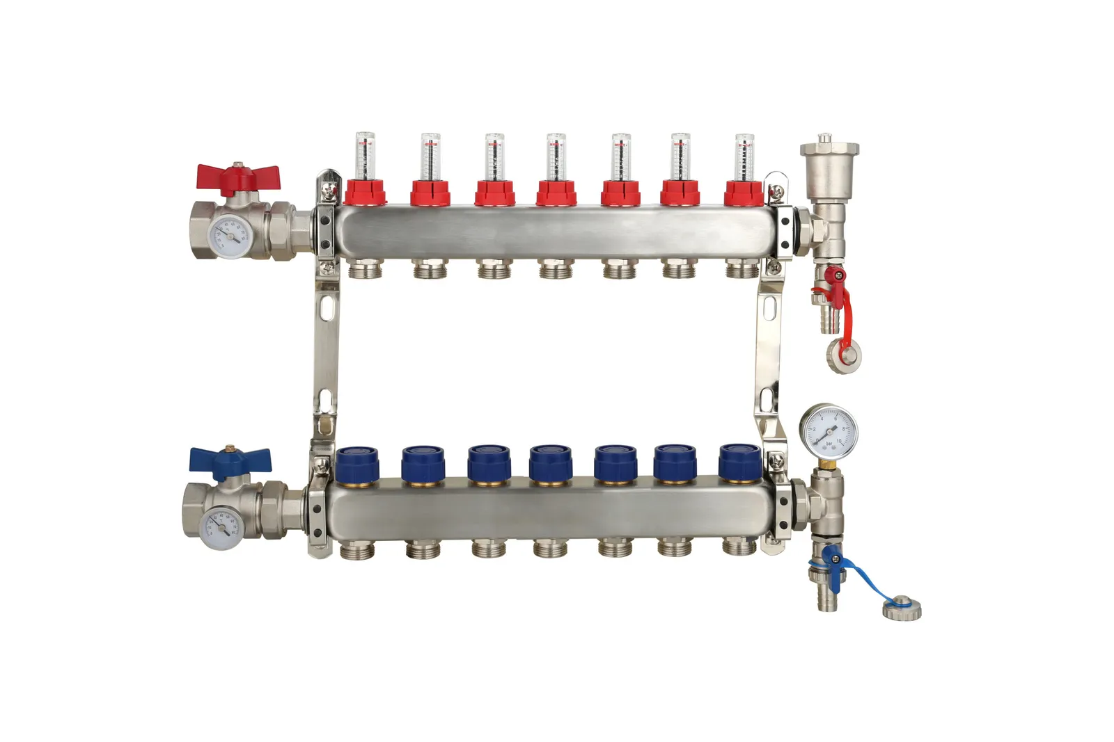 Stainless Steel Underfloor Heating Manifold with Pressure Gauge and Auto Air Vent