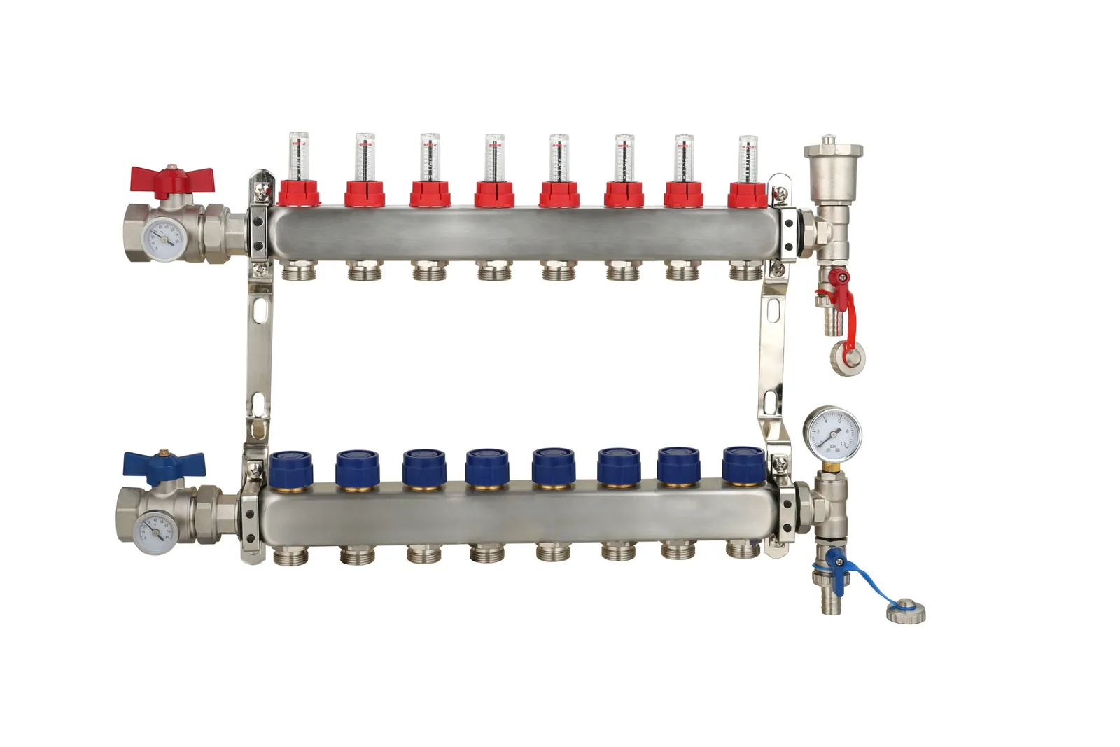 Stainless Steel Underfloor Heating Manifold with Pressure Gauge and Auto Air Vent