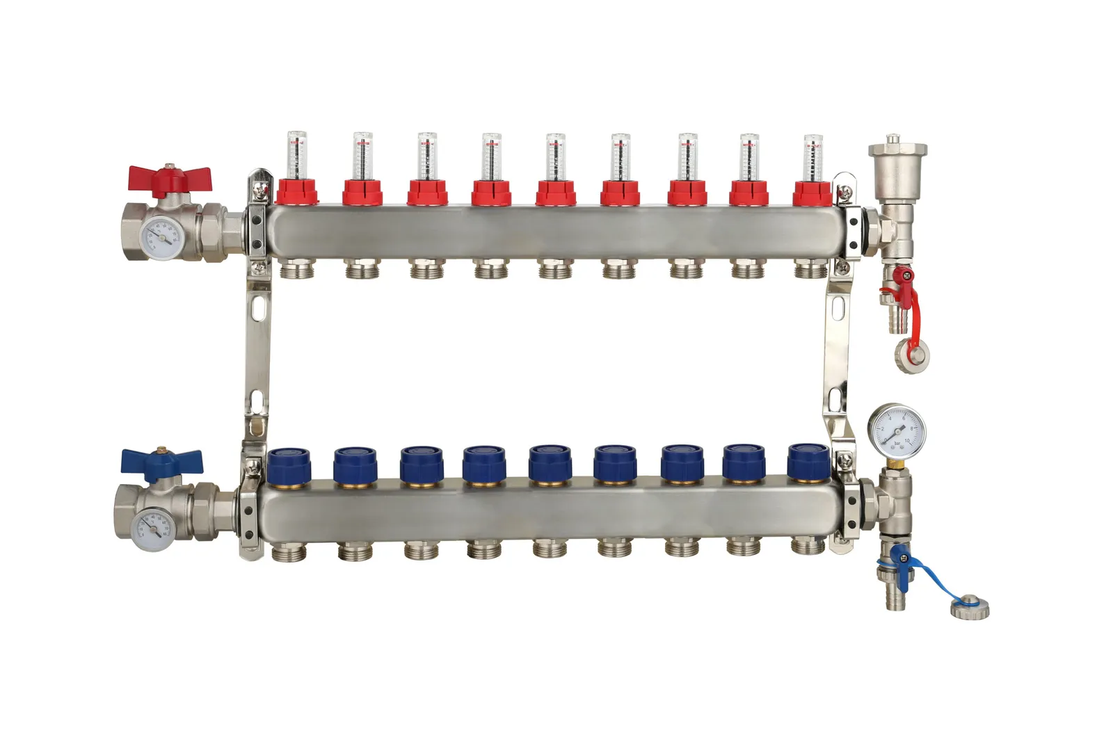 Stainless Steel Underfloor Heating Manifold with Pressure Gauge and Auto Air Vent