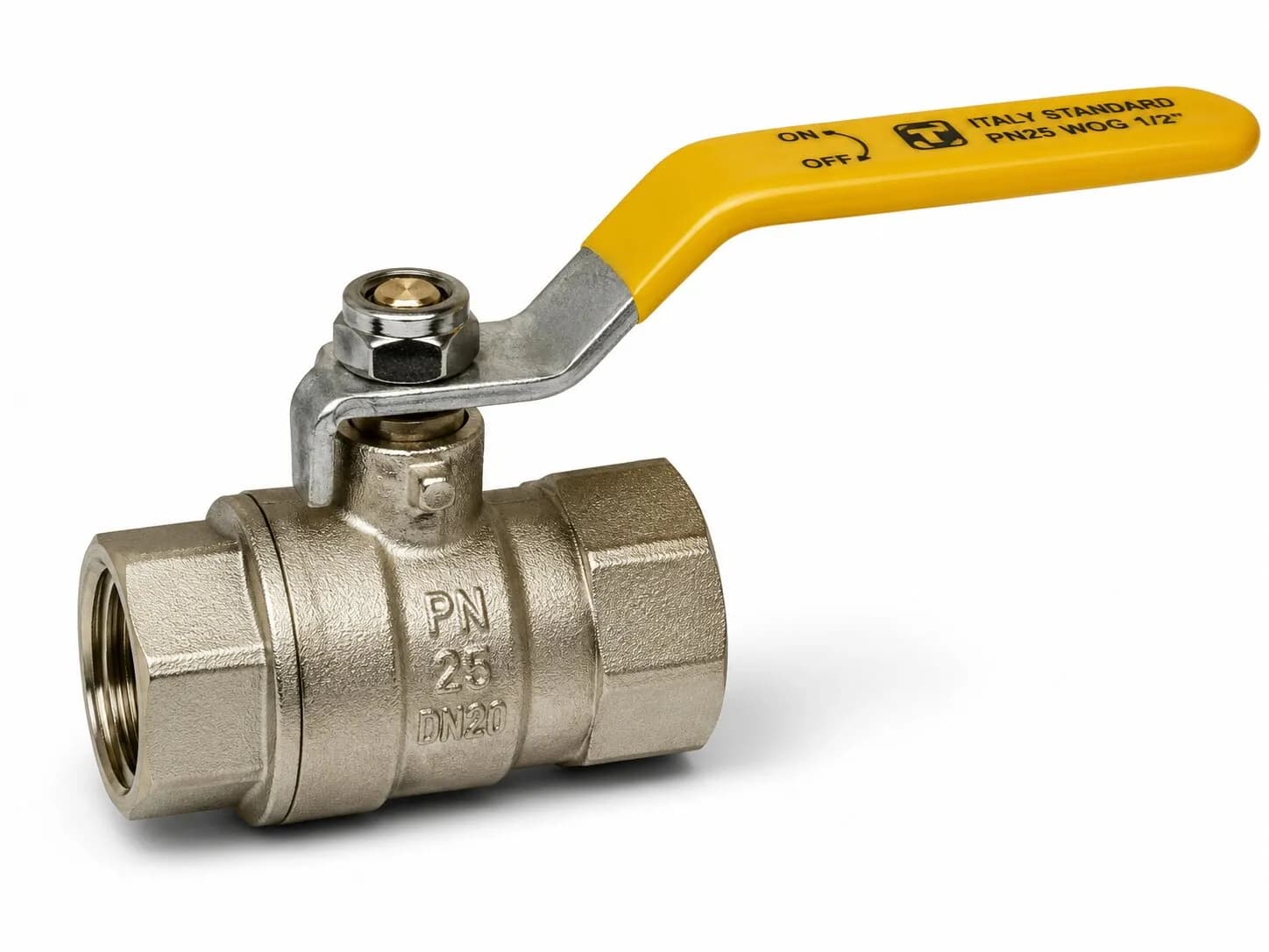 Brass Female x Female Gas Ball Valve with Yellow Lever Handle
