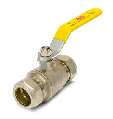Brass Gas Compression Ball Valve with Yellow Lever Handle