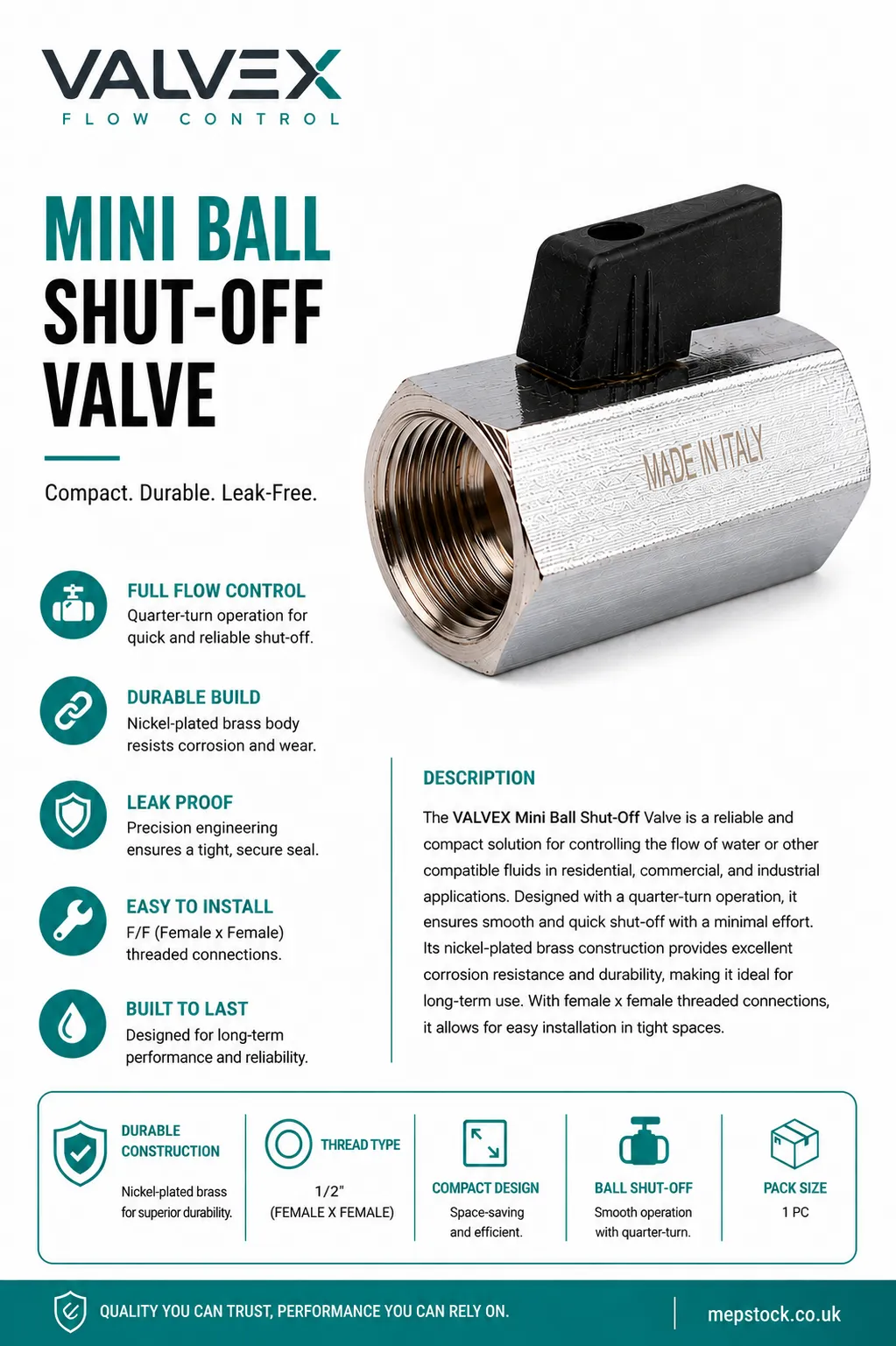 Female x Female Mini Ball Valve WRAS Approved