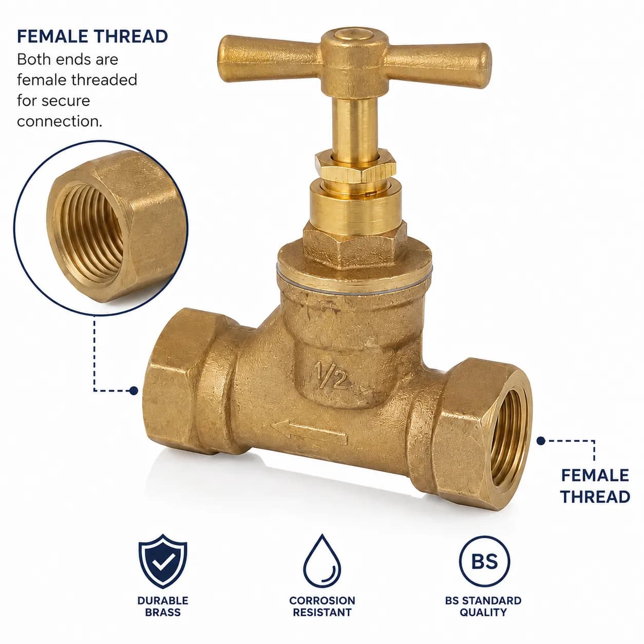 BS Brass Female x Female Threaded Stop Tap