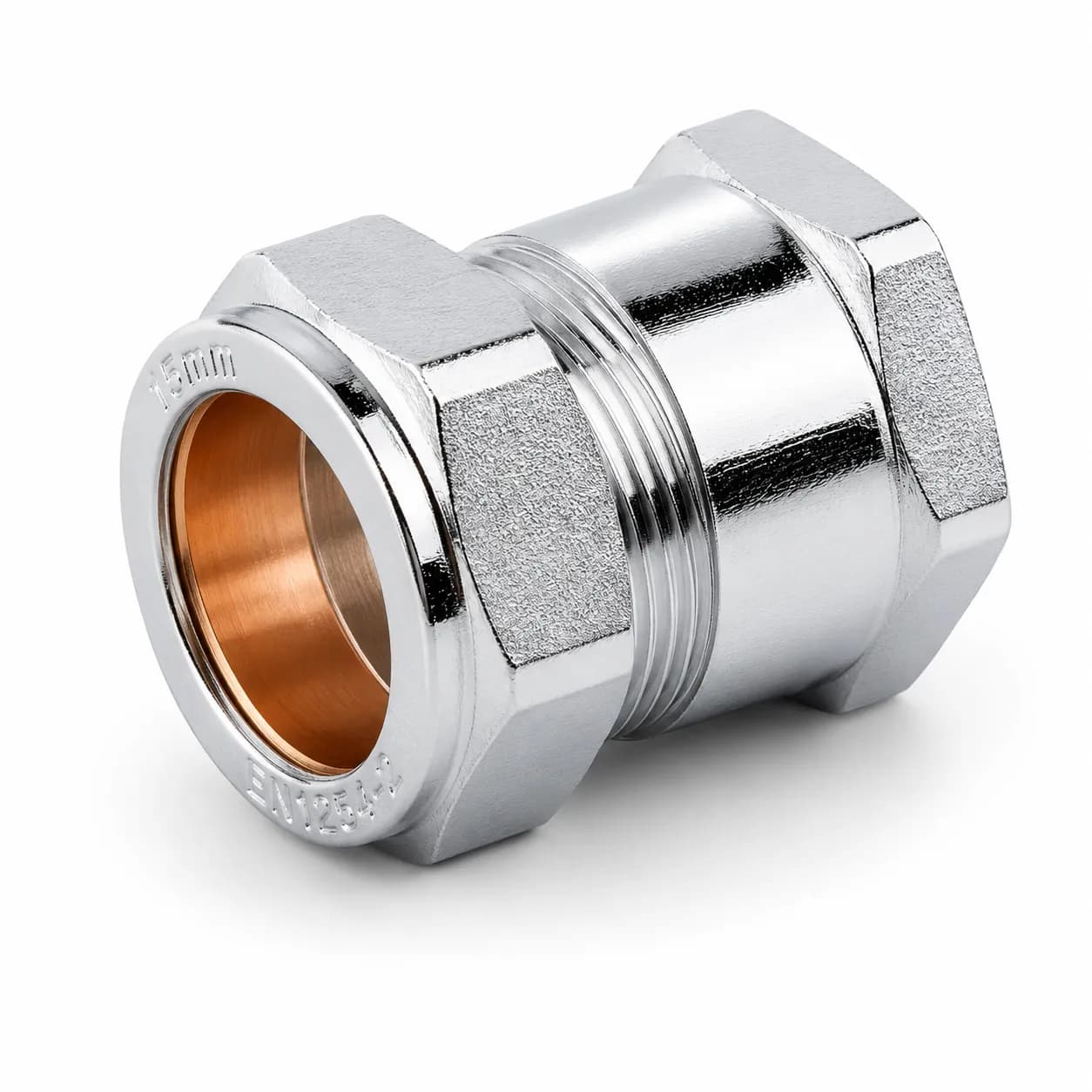 Chrome Compression Straight Female Iron Connector WRAS Approved Plumbing Fitting