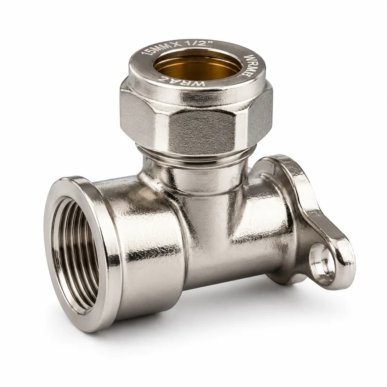 15mm x 1/2" Chrome Compression Wall Plate Elbow Female