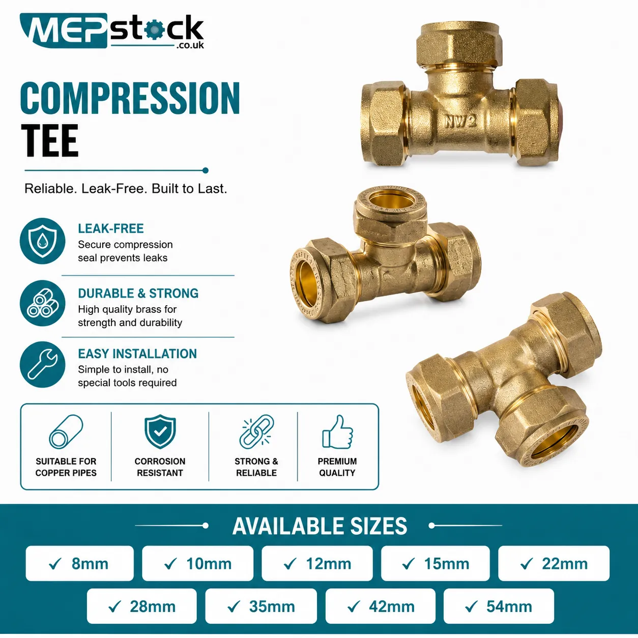 Brass Compression Equal Tee Pipe Fitting