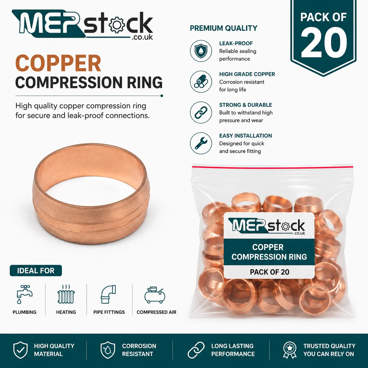 Brass Compression Olives Pipe Fitting Inserts (Pack of 20)