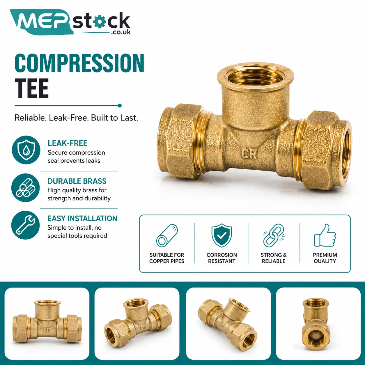 C X C X Female Reducing Tee Brass Compression Fitting