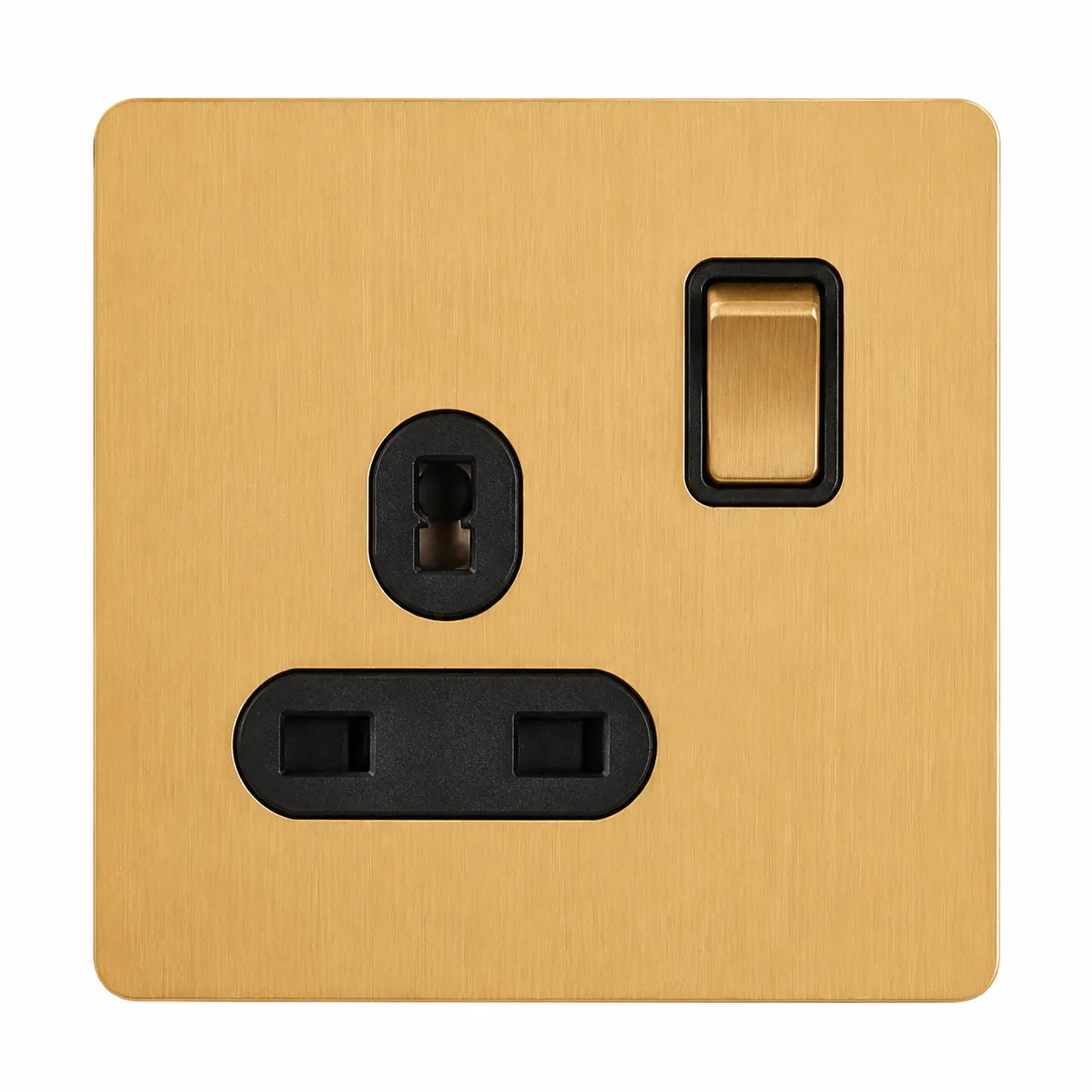 Brushed Gold Stainless Steel 13A 3-Pin Switched Wall Socket