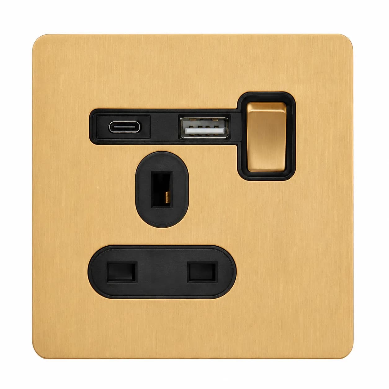 Brushed Gold Stainless Steel 13A 3-Pin Switched Wall Socket