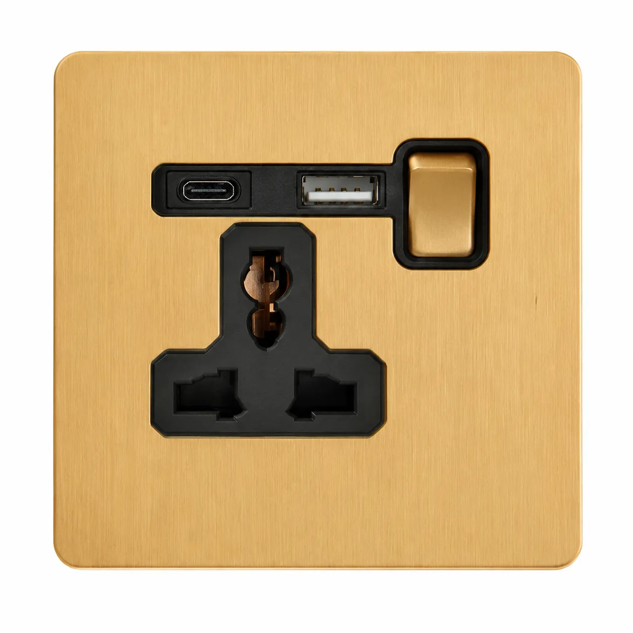 Brushed Gold Stainless Steel Universal Switched Wall Socket
