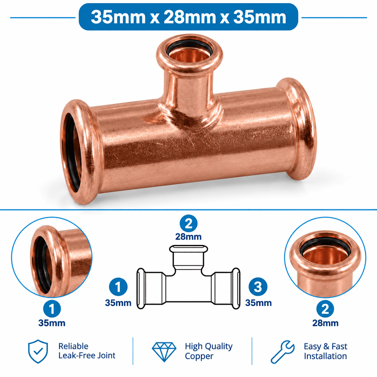 Copper M Profile Press Fit Water Reducing Tee