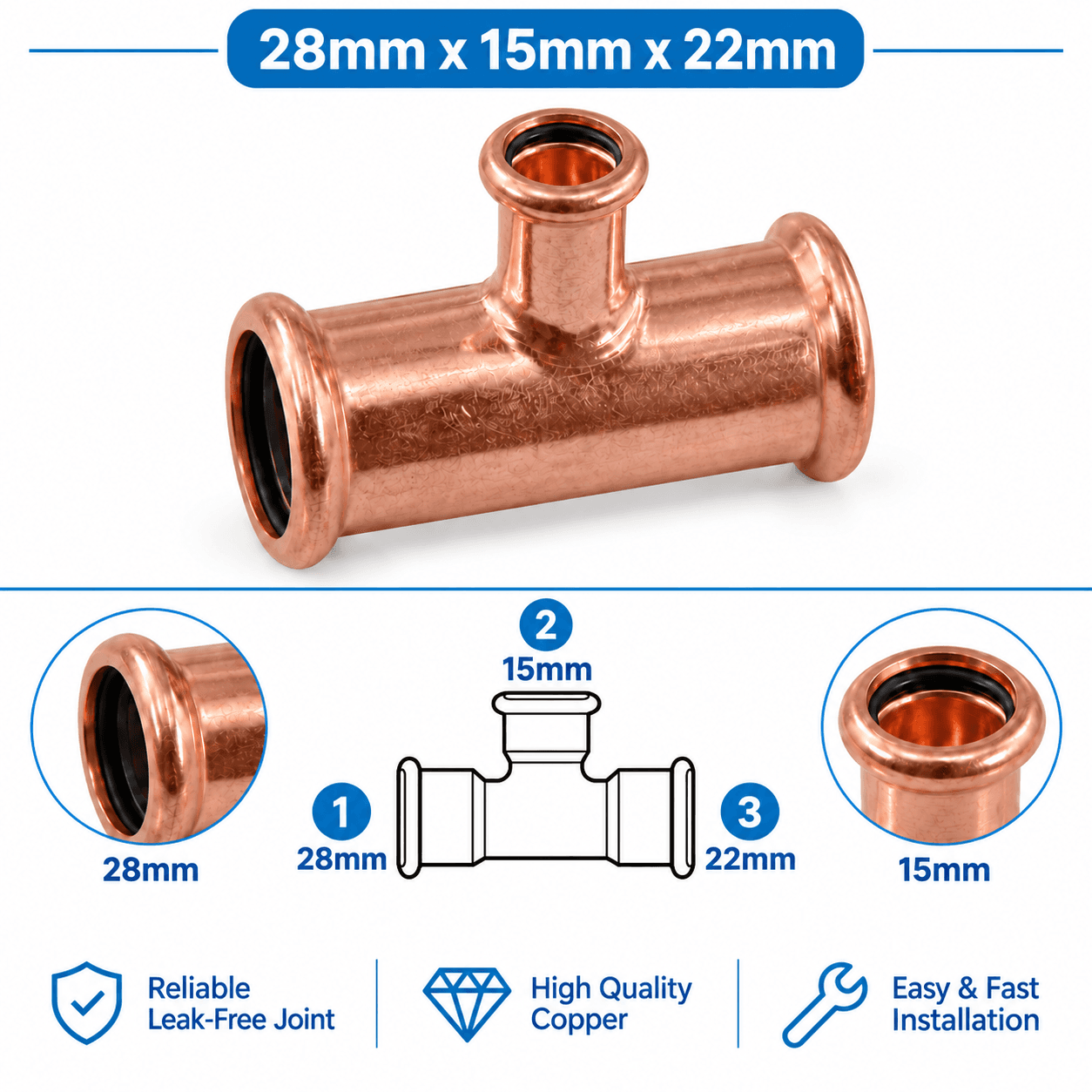 Copper M Profile Press Fit Water Reducing Tee