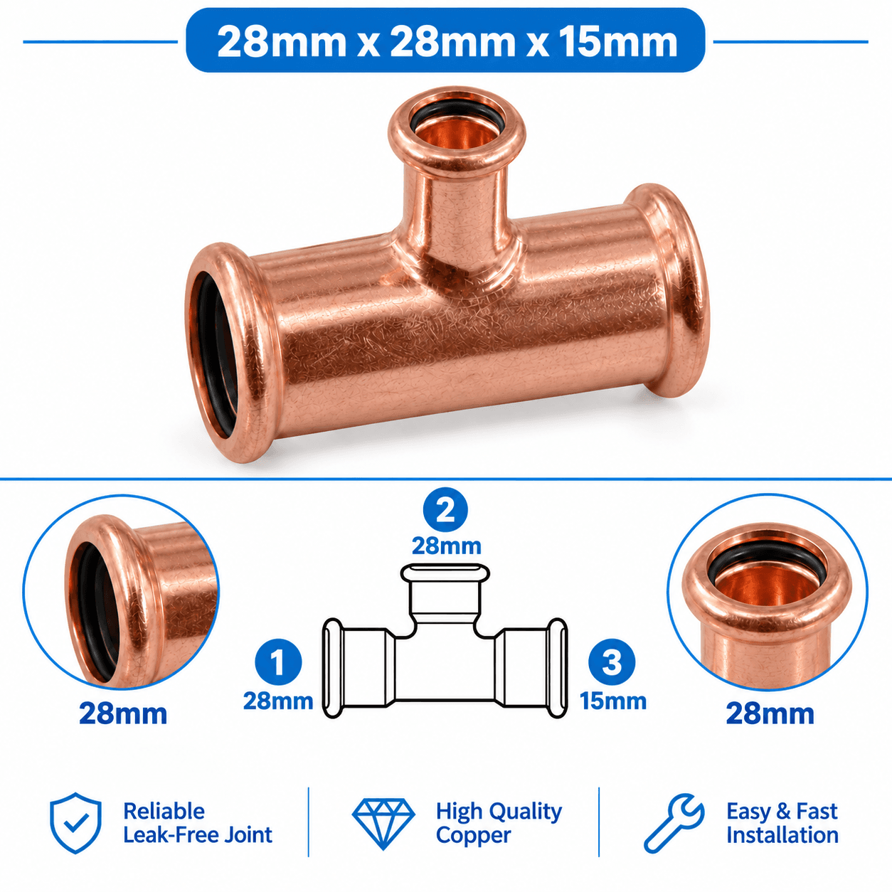 Copper M Profile Press Fit Water Reducing Tee