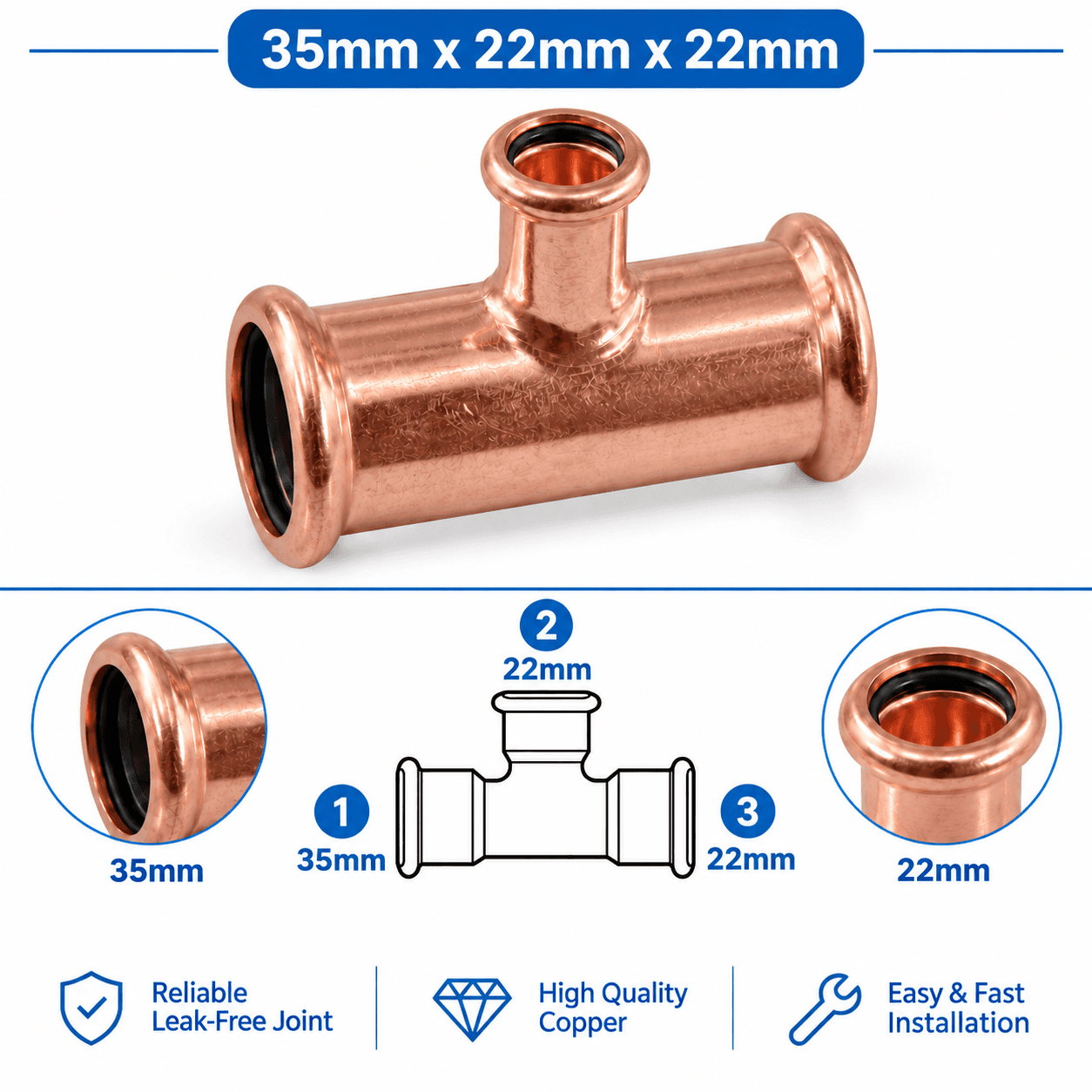 Copper M Profile Press Fit Water Reducing Tee
