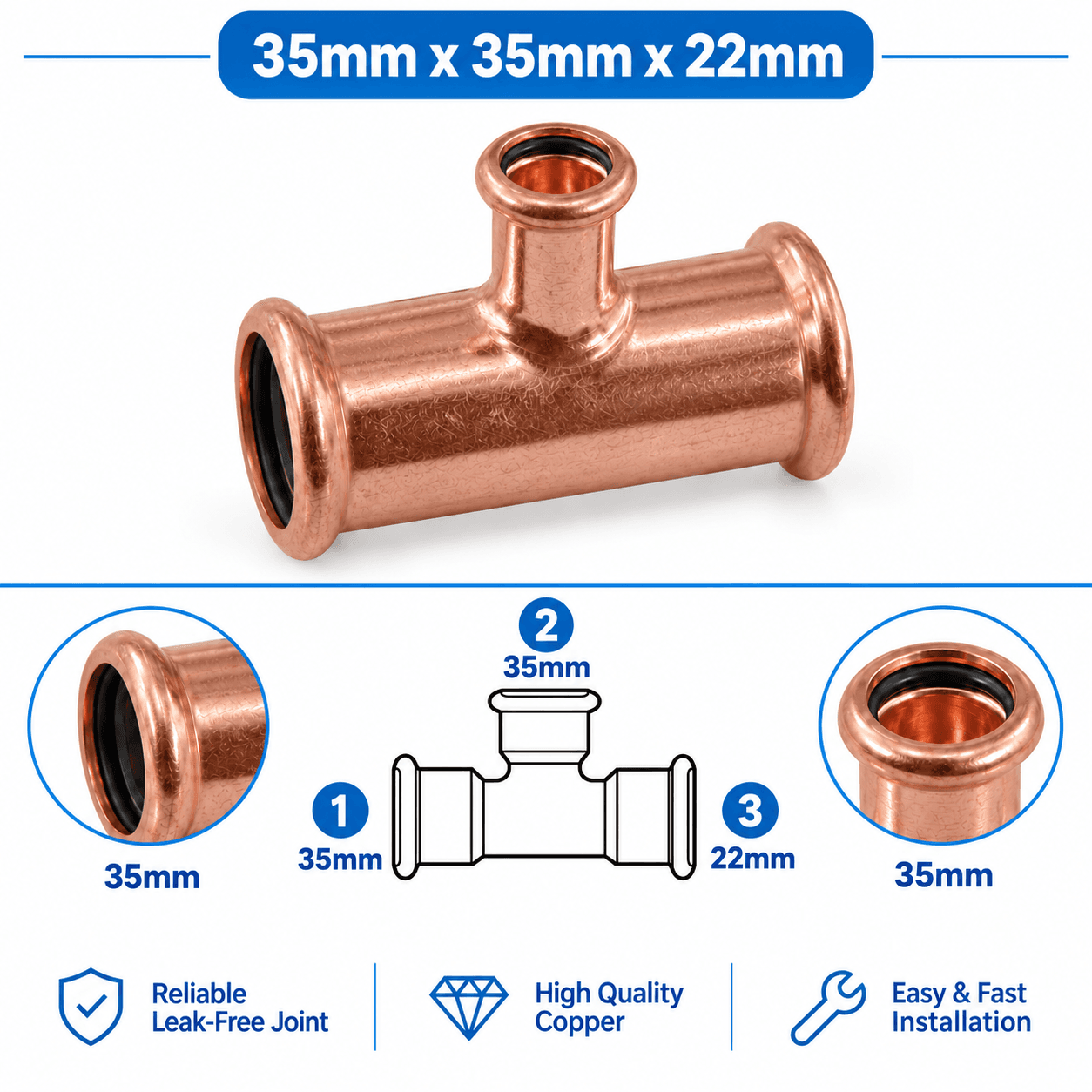 Copper M Profile Press Fit Water Reducing Tee