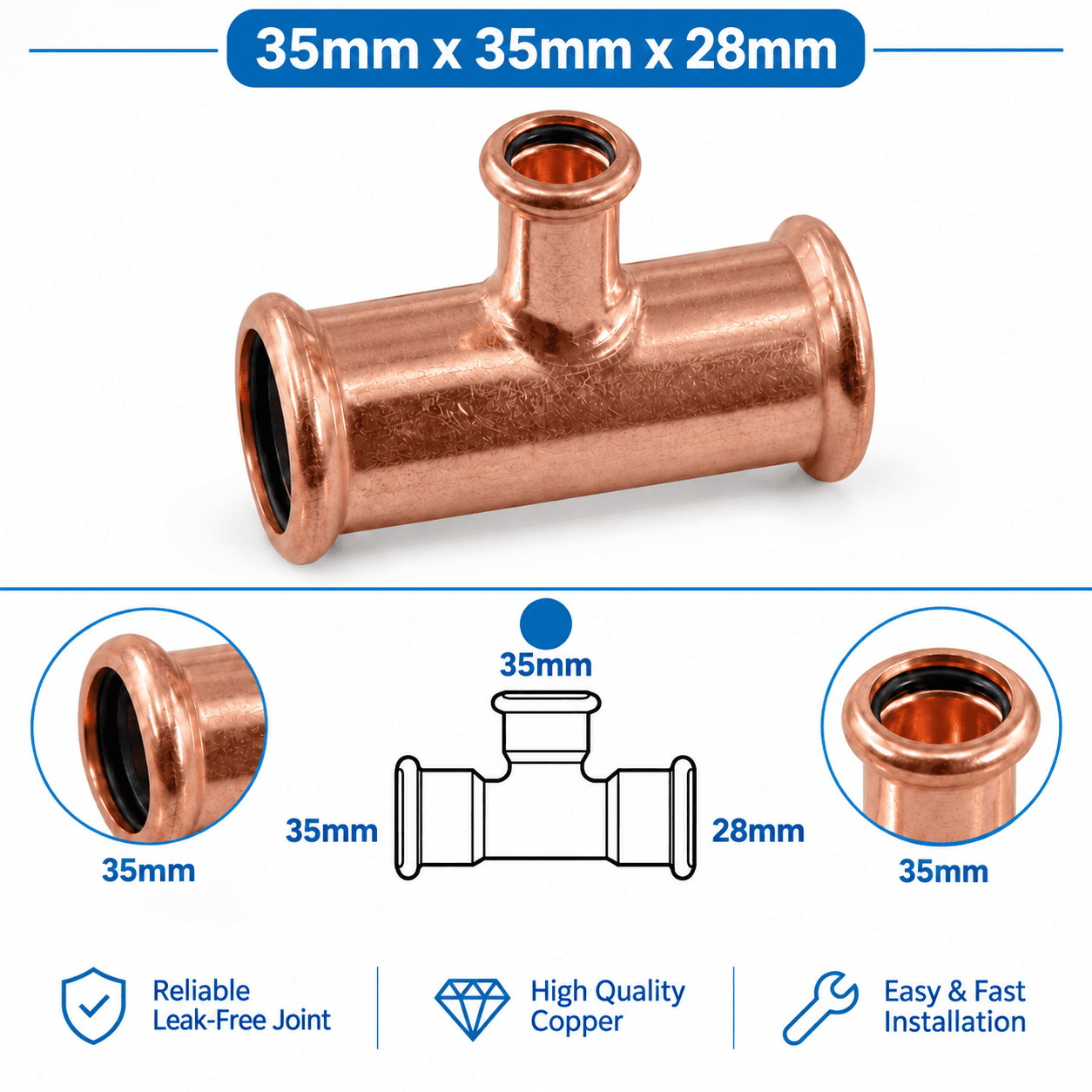 Copper M Profile Press Fit Water Reducing Tee