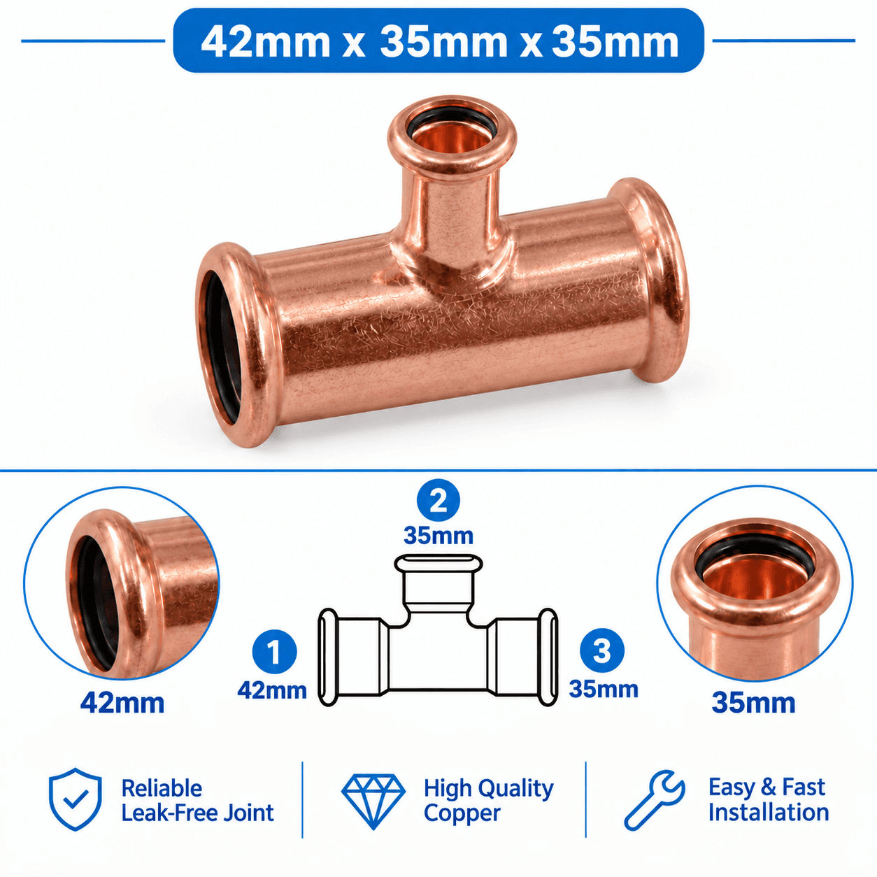 Copper M Profile Press Fit Water Reducing Tee