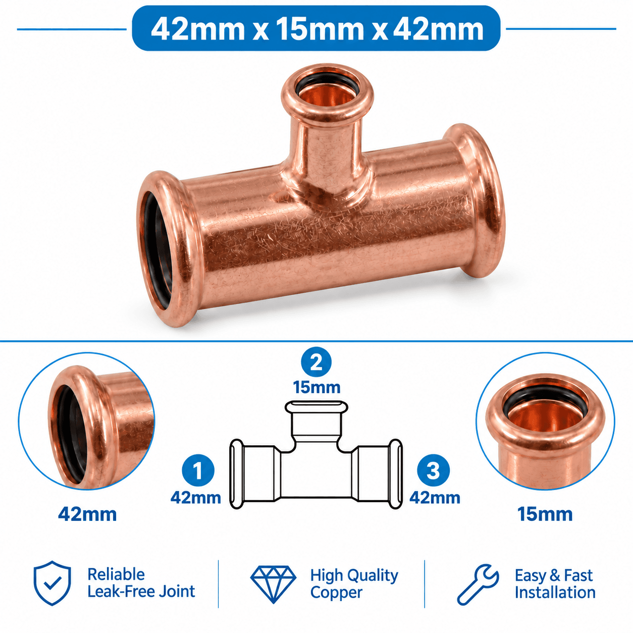 Copper M Profile Press Fit Water Reducing Tee