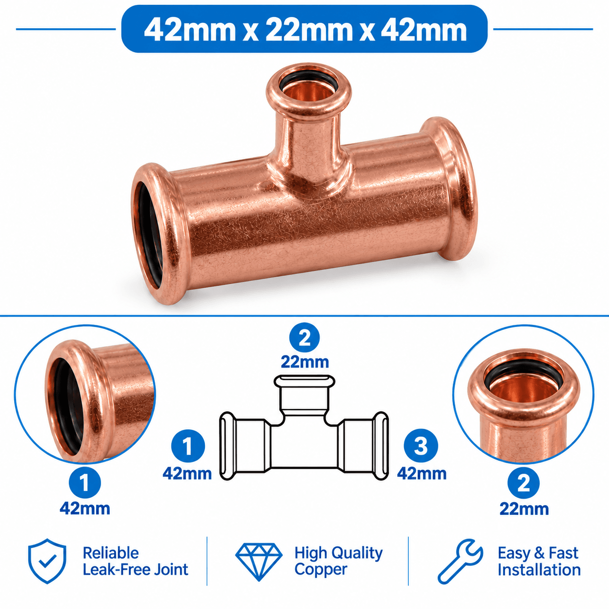 Copper M Profile Press Fit Water Reducing Tee