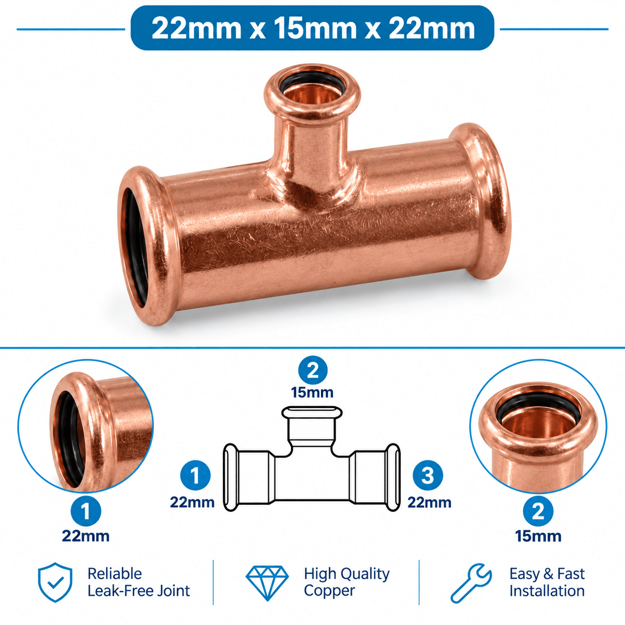 Copper M Profile Press Fit Water Reducing Tee
