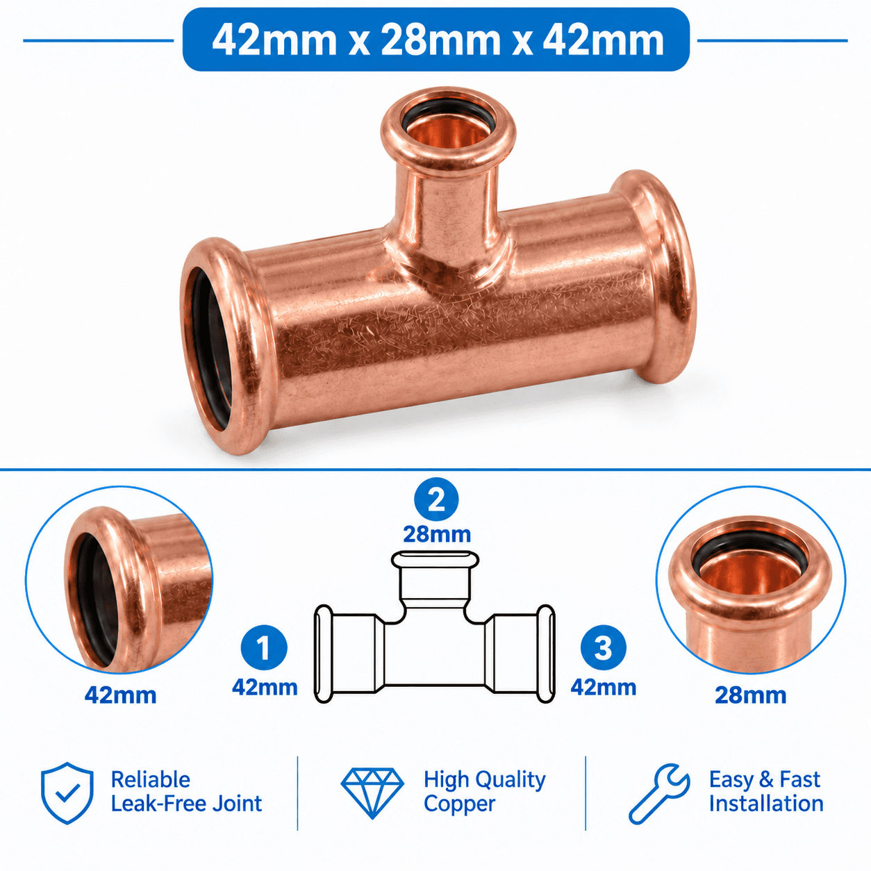 Copper M Profile Press Fit Water Reducing Tee