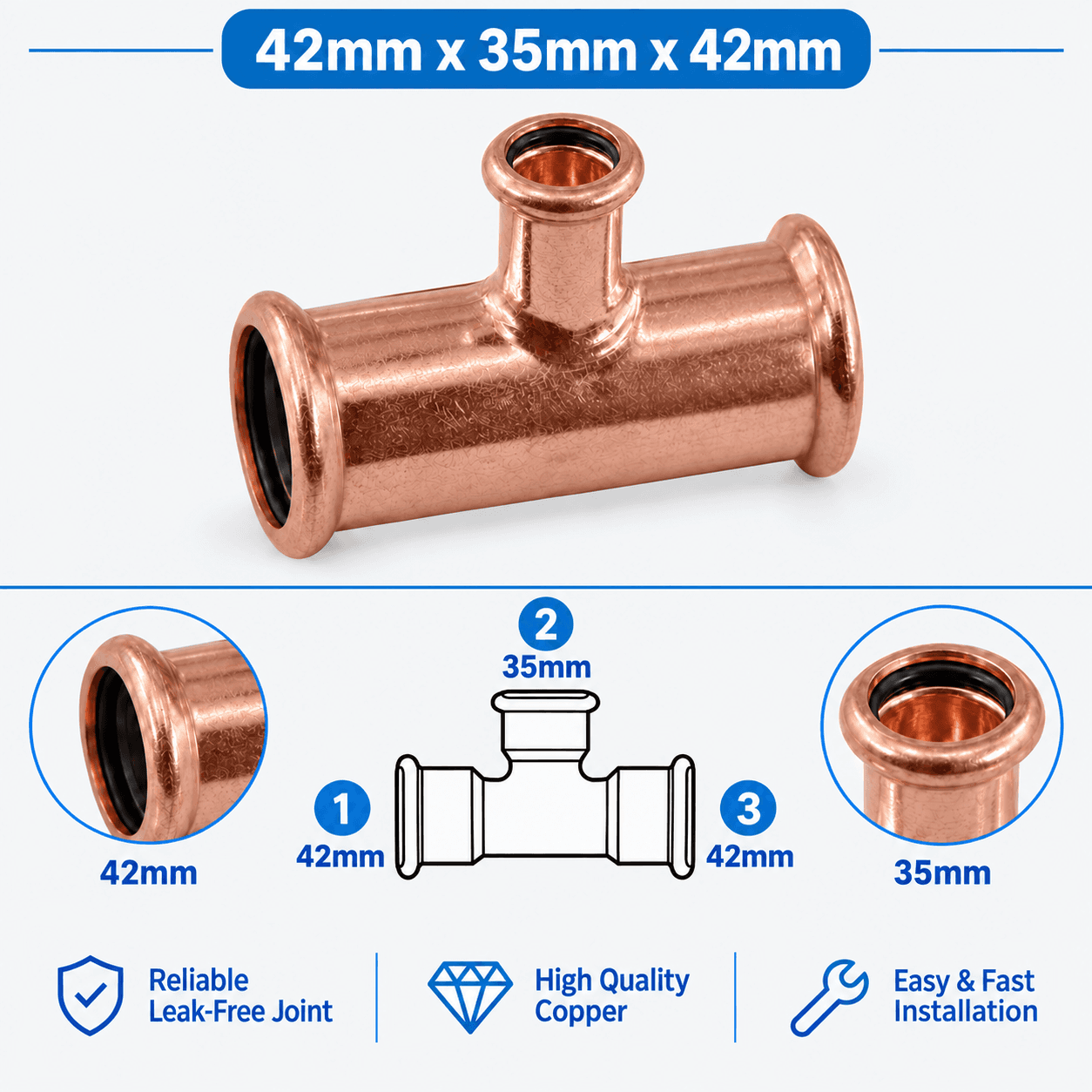 Copper M Profile Press Fit Water Reducing Tee