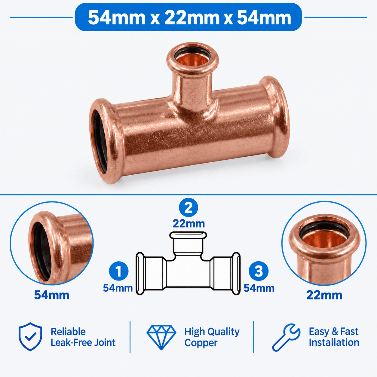Copper M Profile Press Fit Water Reducing Tee