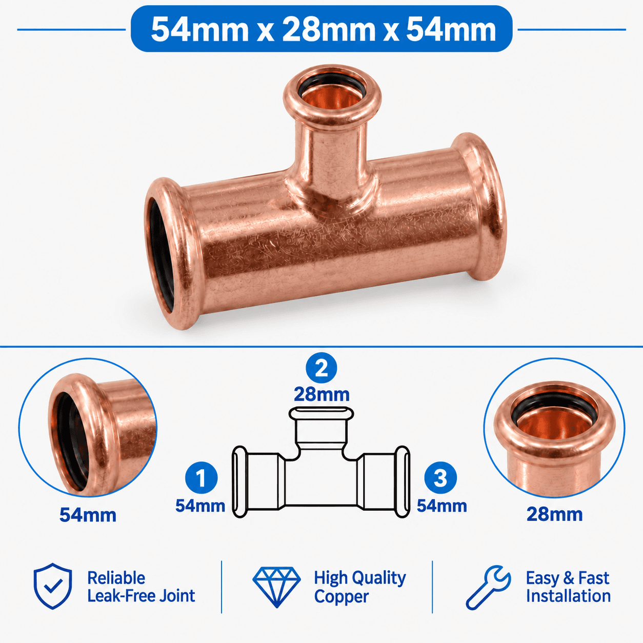 Copper M Profile Press Fit Water Reducing Tee