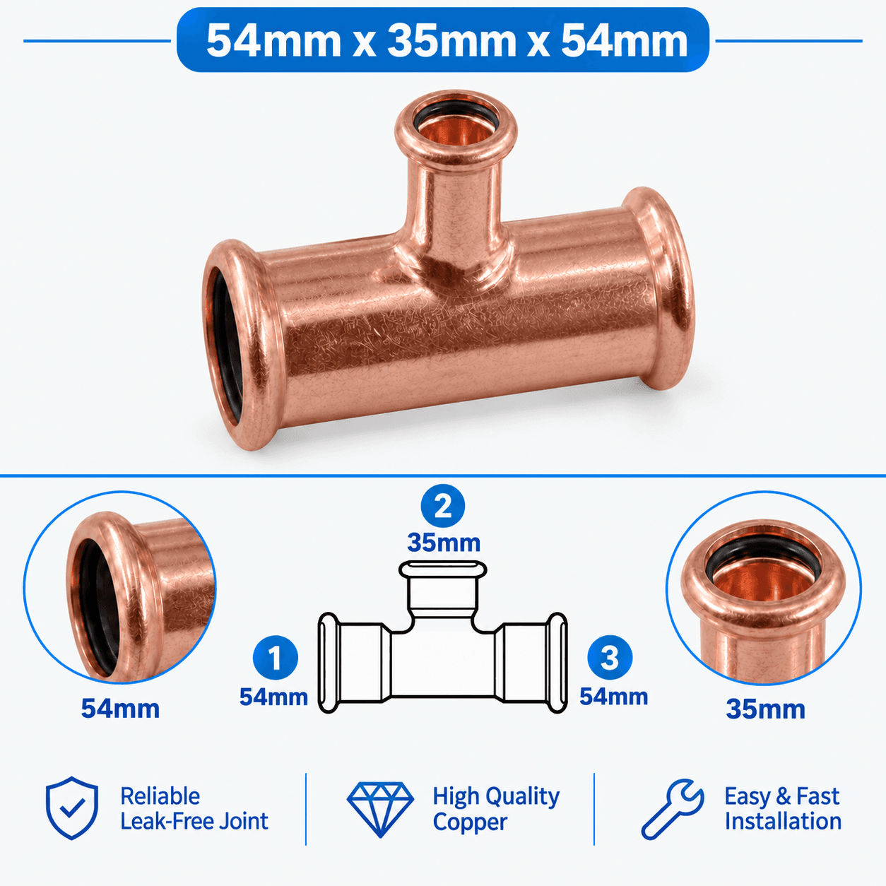 Copper M Profile Press Fit Water Reducing Tee