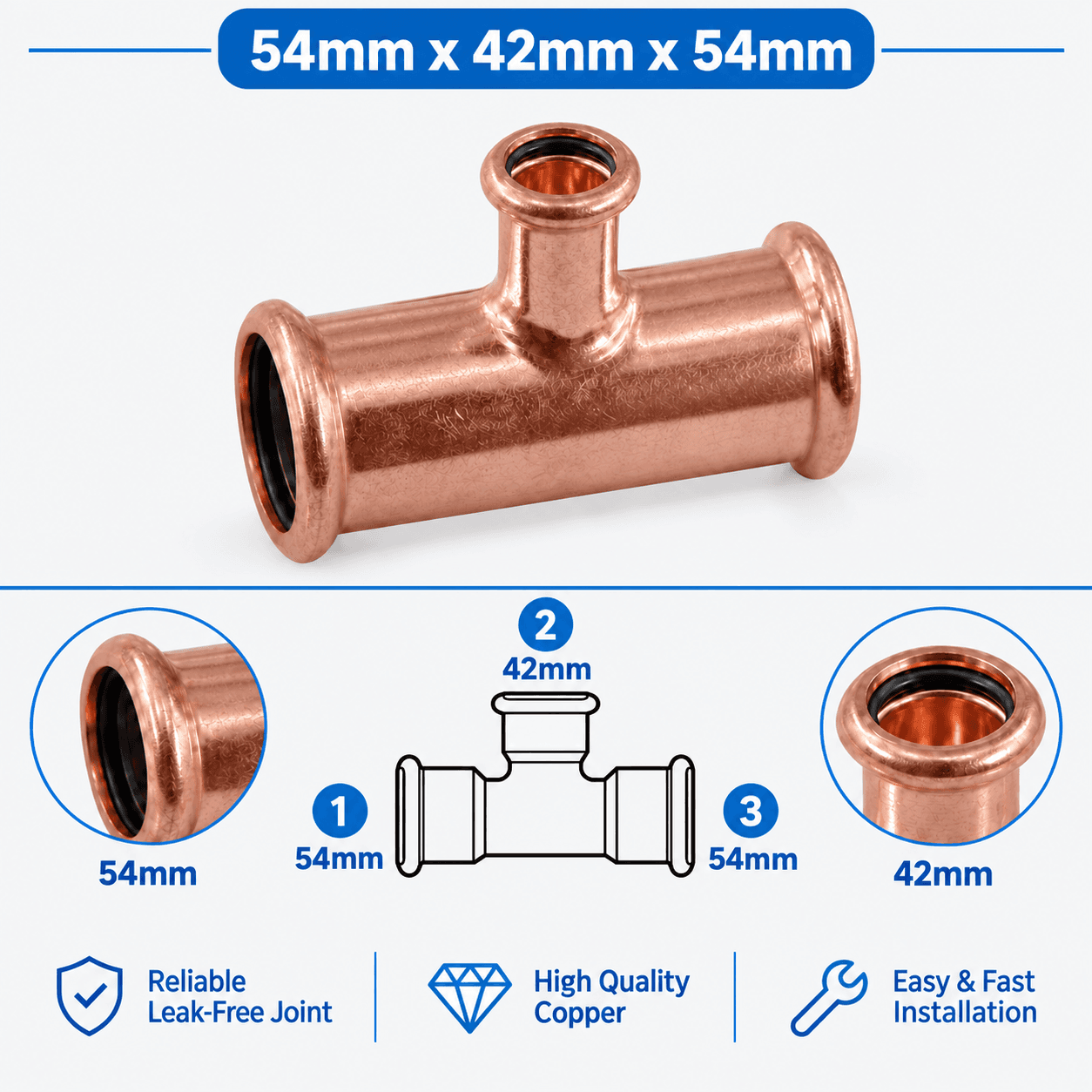 Copper M Profile Press Fit Water Reducing Tee