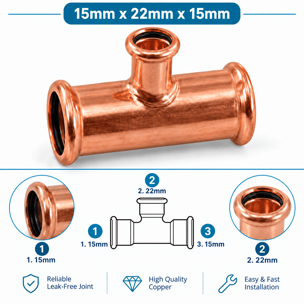 Copper M Profile Press Fit Water Reducing Tee