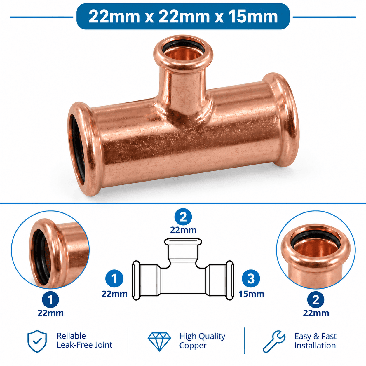 Copper M Profile Press Fit Water Reducing Tee