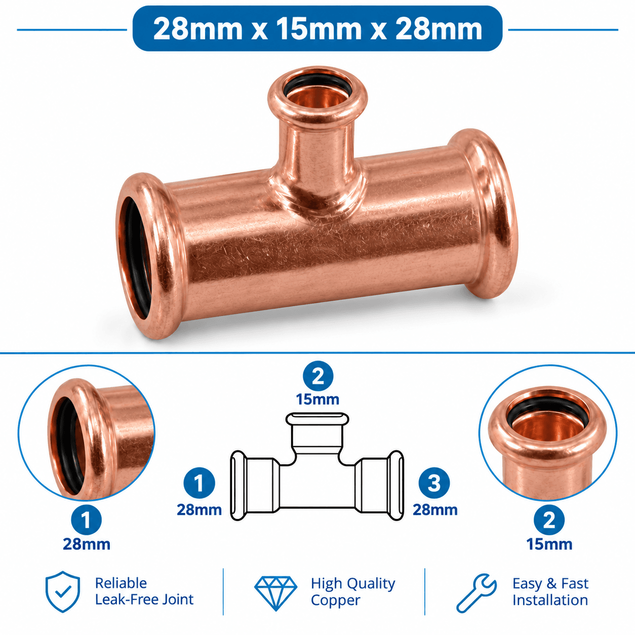 Copper M Profile Press Fit Water Reducing Tee