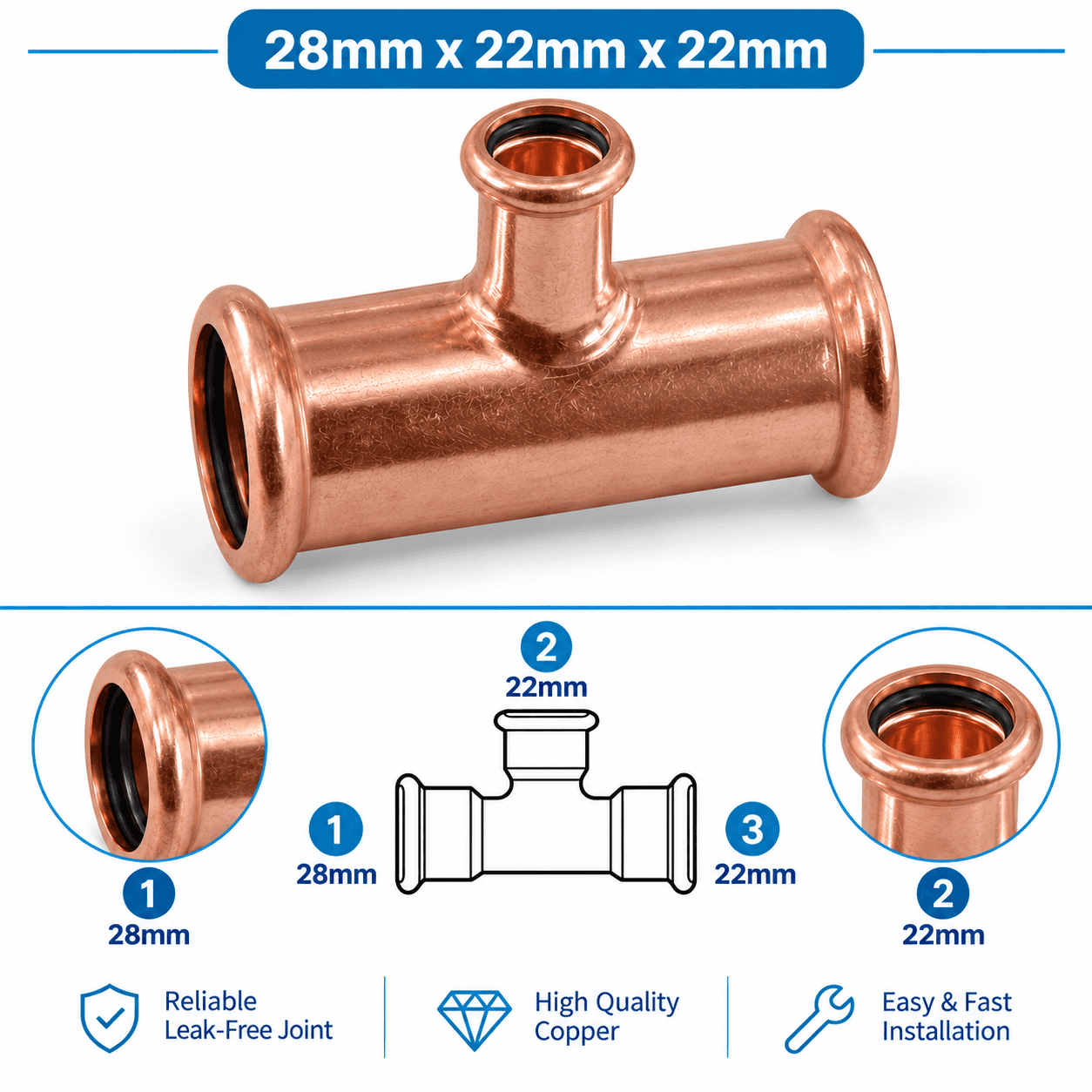 Copper M Profile Press Fit Water Reducing Tee
