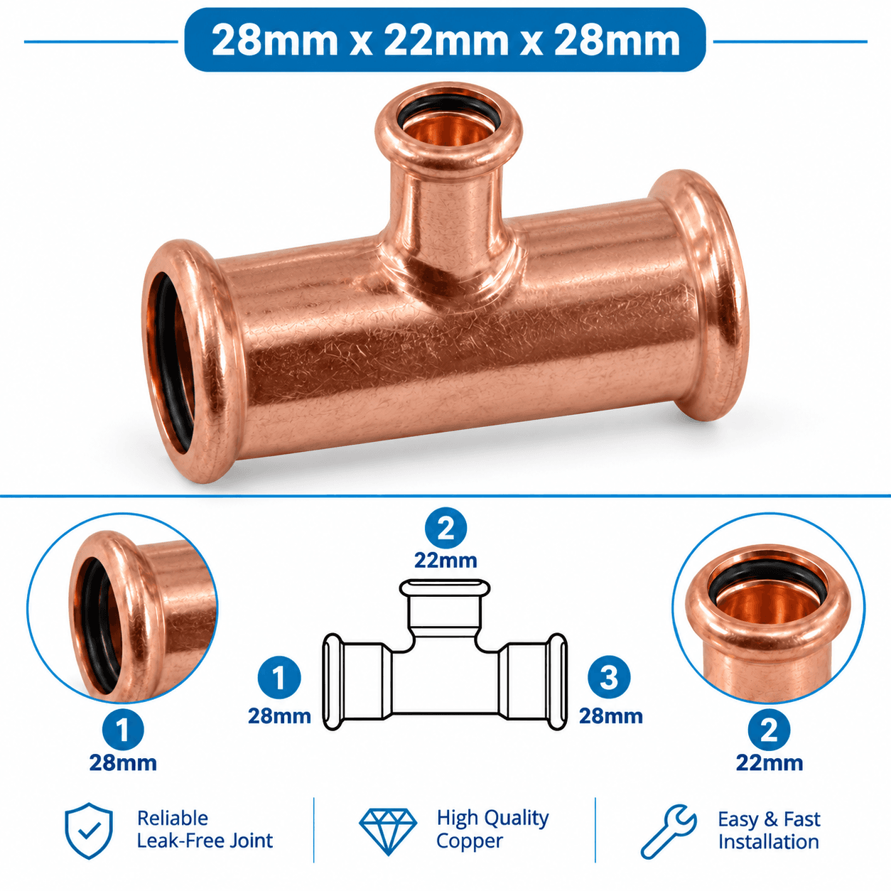 Copper M Profile Press Fit Water Reducing Tee