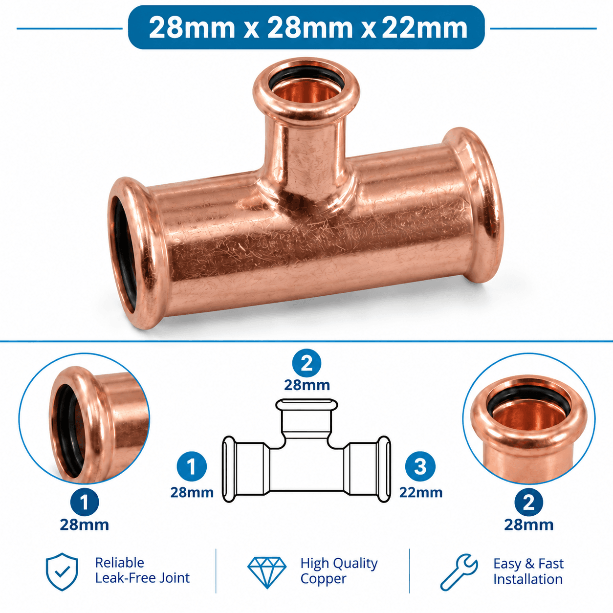 Copper M Profile Press Fit Water Reducing Tee