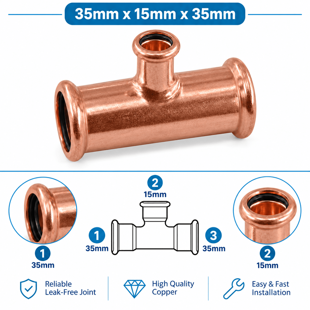 Copper M Profile Press Fit Water Reducing Tee