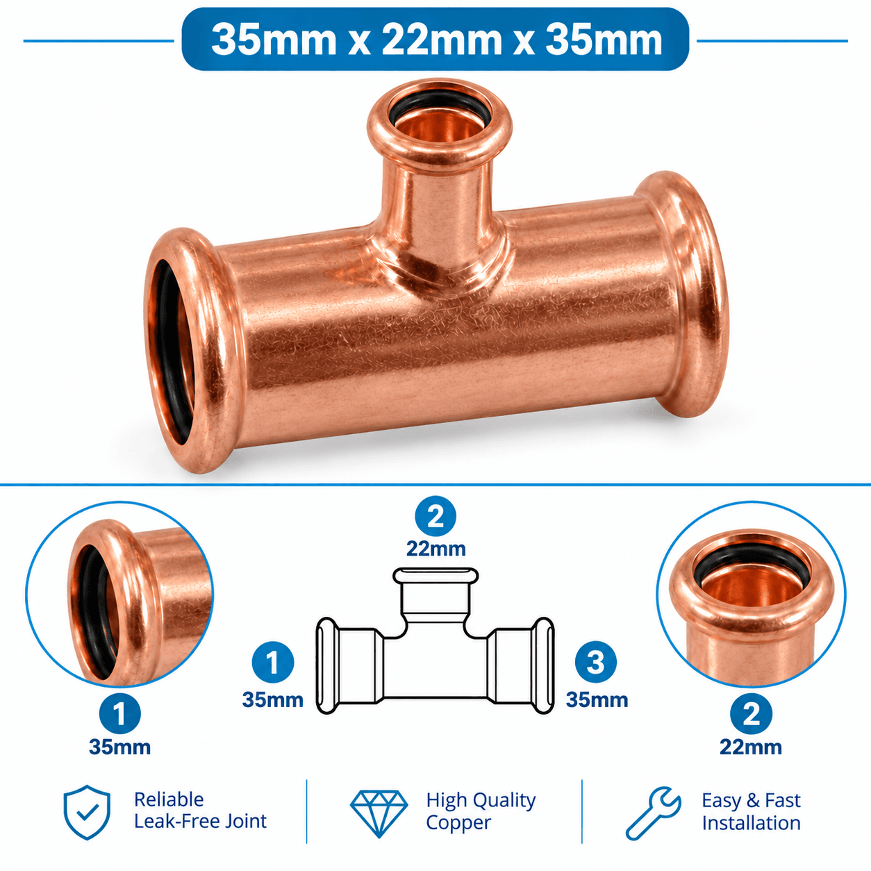 Copper M Profile Press Fit Water Reducing Tee