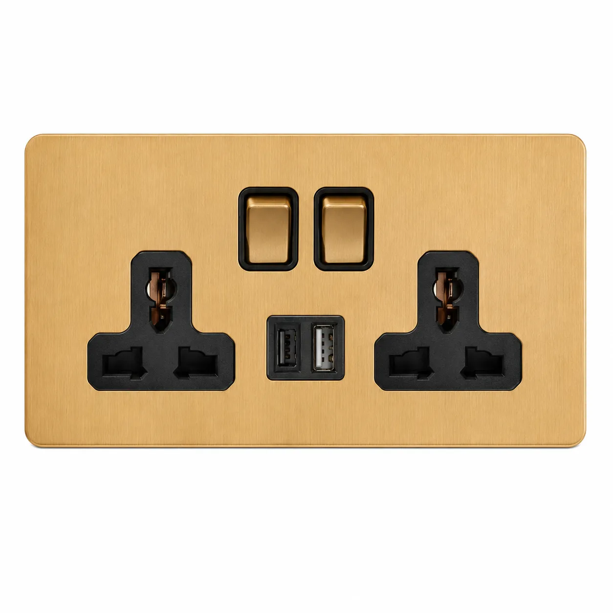 Brushed Gold Stainless Steel Universal Switched Wall Socket